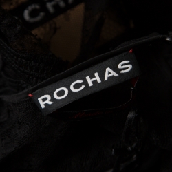 Pre Owned Rochas Black Floral Lace Long Sleeve Half Lined Maxi Dress XL