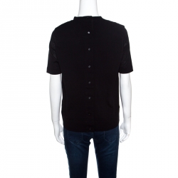 Pre Owned Rochas Black Ballerina Printed Satin and Knit Short Sleeve Top L