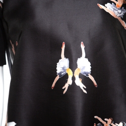 Pre Owned Rochas Black Ballerina Printed Satin and Knit Short Sleeve Top L
