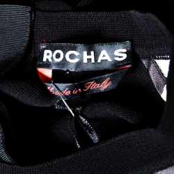 Pre Owned Rochas Black Ballerina Printed Satin and Knit Short Sleeve Top L