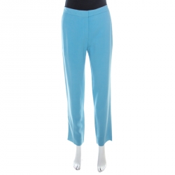 Rochas Aqua Blue Crepe Tailored Trousers L