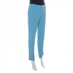 Rochas Aqua Blue Crepe Tailored Trousers L