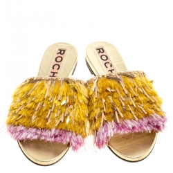 Rochas Multicolor Fringe Embellished Flat Slides Size 39
