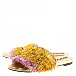 Rochas Multicolor Fringe Embellished Flat Slides Size 39