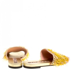Rochas Multicolor Fringe Embellished Flat Slides Size 39