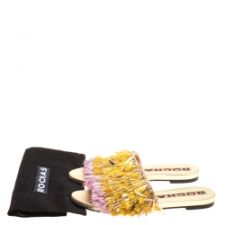 Rochas Multicolor Fringe Embellished Flat Slides Size 39