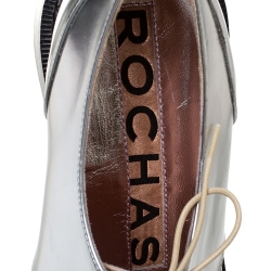 Pre Owned Rochas Nude/Metallic Silver Leather Lace Up Derby Size 38