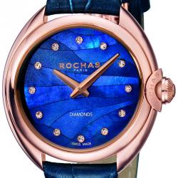 Pre Owned Rochas Blue MOP Rose Gold-Plated Stainless Steel and Leather RP2L006L0041 Women's Wristwatch 34MM