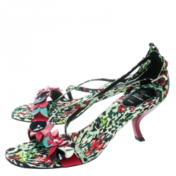 Roger Vivier Multicolor Floral Printed Canvas Cross Strap Sandals Size 38.5
