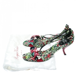 Roger Vivier Multicolor Floral Printed Canvas Cross Strap Sandals Size 38.5