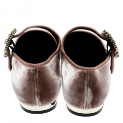 Pre Owned Roger Vivier Blush Pink Velvet Viv Crystal Embellished Buckle Mary Jane Ballet Flats Size 38