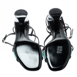 Pre Owned Roger Vivier Teal/Black Leather Ankle Strappy Sandals Size 36