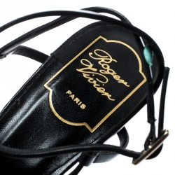 Pre Owned Roger Vivier Teal/Black Leather Ankle Strappy Sandals Size 36