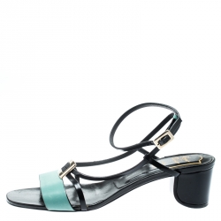 Pre Owned Roger Vivier Teal/Black Leather Ankle Strappy Sandals Size 36