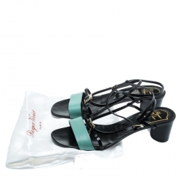 Pre Owned Roger Vivier Teal/Black Leather Ankle Strappy Sandals Size 36