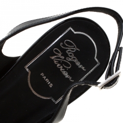 Roger Vivier Blue Denim And Black Leather Trompette Slingback Sandals Size 38
