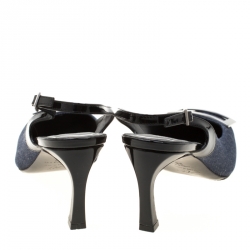 Roger Vivier Blue Denim And Black Leather Trompette Slingback Sandals Size 38