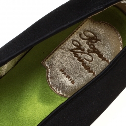 Pre Owned Roger Vivier Black Satin Sequins Embellished Smoking Slippers Size 37.5