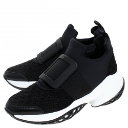 Roger Vivier Black Lace And Fabric Viv'Run Sneakers Size 36