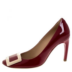 Pre Owned Roger Vivier Red Patent Leather Buckle Pumps Size 35.5