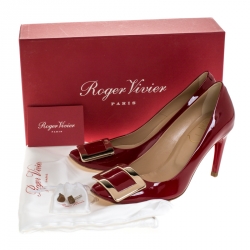 Pre Owned Roger Vivier Red Patent Leather Buckle Pumps Size 35.5