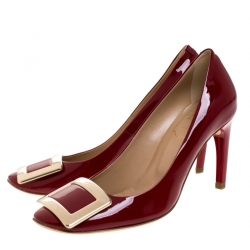 Pre Owned Roger Vivier Red Patent Leather Buckle Pumps Size 35.5