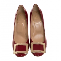 Pre Owned Roger Vivier Red Patent Leather Buckle Pumps Size 35.5