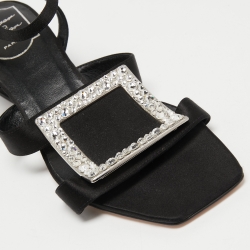 Pre Owned Roger Vivier Black Satin Crystal Embellished Ankle Strap Sandals Size 36