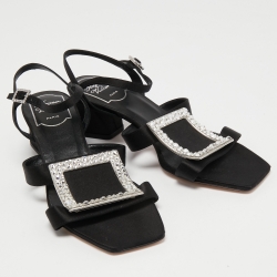 Pre Owned Roger Vivier Black Satin Crystal Embellished Ankle Strap Sandals Size 36