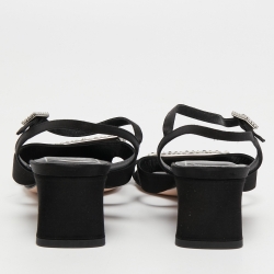 Pre Owned Roger Vivier Black Satin Crystal Embellished Ankle Strap Sandals Size 36