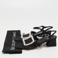 Pre Owned Roger Vivier Black Satin Crystal Embellished Ankle Strap Sandals Size 36
