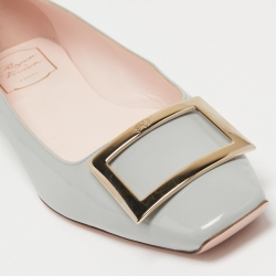 Pre Owned Roger Vivier Grey Patent Leather Trompette Ballet Flats Size 41