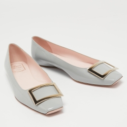 Pre Owned Roger Vivier Grey Patent Leather Trompette Ballet Flats Size 41