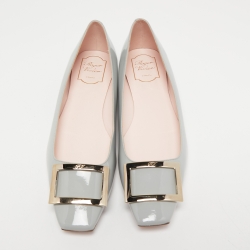 Pre Owned Roger Vivier Grey Patent Leather Trompette Ballet Flats Size 41