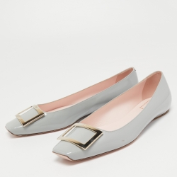 Pre Owned Roger Vivier Grey Patent Leather Trompette Ballet Flats Size 41