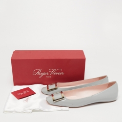 Pre Owned Roger Vivier Grey Patent Leather Trompette Ballet Flats Size 41