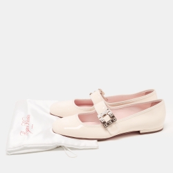 Roger Vivier Cream Patent Viv Crystal Embellished Buckle Mary Jane Ballet Flats Size 41.5