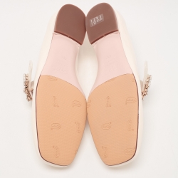 Roger Vivier Cream Patent Viv Crystal Embellished Buckle Mary Jane Ballet Flats Size 41.5
