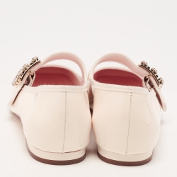 Roger Vivier Cream Patent Viv Crystal Embellished Buckle Mary Jane Ballet Flats Size 41.5
