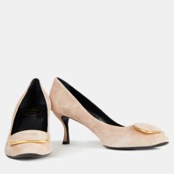 Pre Owned Roger Vivier Suede Buckle Detail Mid Heel Pumps 41