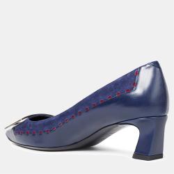 Pre Owned Roger Vivier Suede and Leather Mid Heel Pumps 35