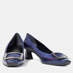 Pre Owned Roger Vivier Suede and Leather Mid Heel Pumps 35