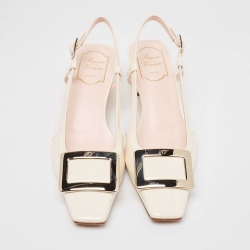 Pre Owned Roger Vivier Cream Patent Leather Belle Vivier 45  Slingback Pumps Size 39.5