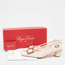 Pre Owned Roger Vivier Cream Patent Leather Belle Vivier 45  Slingback Pumps Size 39.5