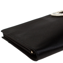 Pre Owned Roger Vivier Black Crystal Embellished Satin Pilgrim Clutch
