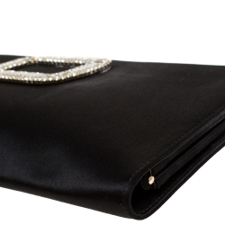 Pre Owned Roger Vivier Black Crystal Embellished Satin Pilgrim Clutch