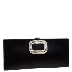 Pre Owned Roger Vivier Black Crystal Embellished Satin Pilgrim Clutch