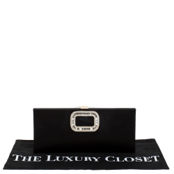 Pre Owned Roger Vivier Black Crystal Embellished Satin Pilgrim Clutch