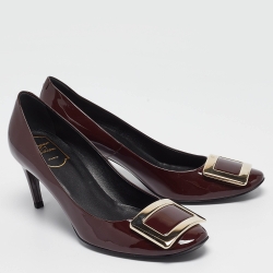 Pre Owned Roger Vivier Burgundy Patent Leather Belle Vivier Trompette Pumps Size 38.5