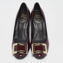 Pre Owned Roger Vivier Burgundy Patent Leather Belle Vivier Trompette Pumps Size 38.5